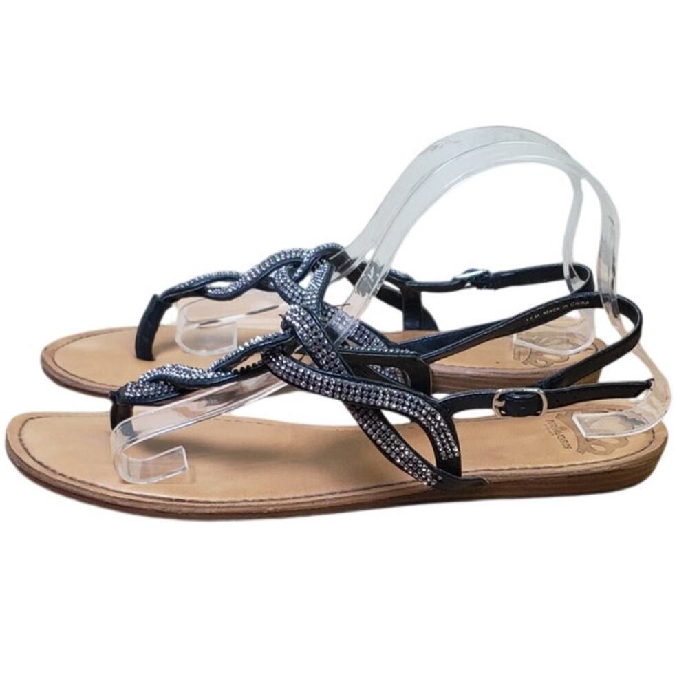 Fergalicious Women's 11 Crystal Accent Twist Strappy Sandals Black Bling Crystal